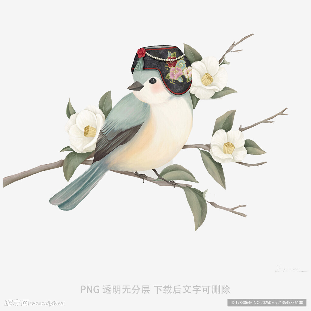 枝头双鸟伴白花