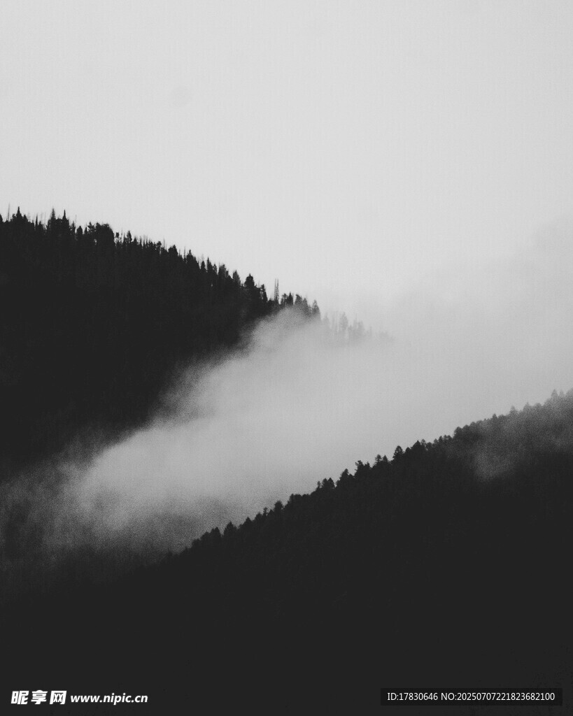 山间云雾缭绕的静谧景致