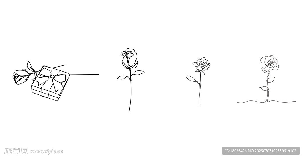 连续线条简约玫瑰花png