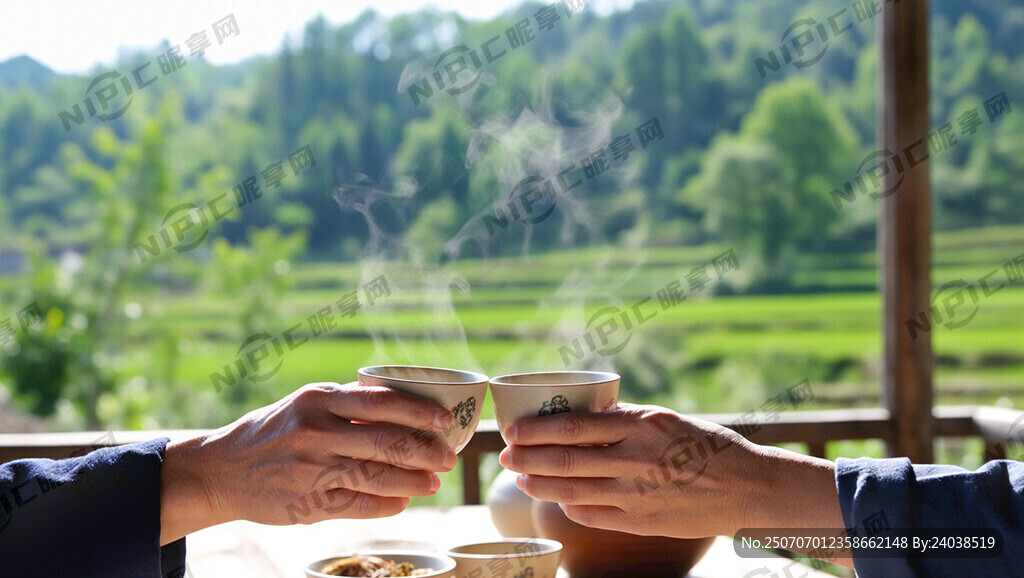 茶杯飘香气 农民喝茶碰杯