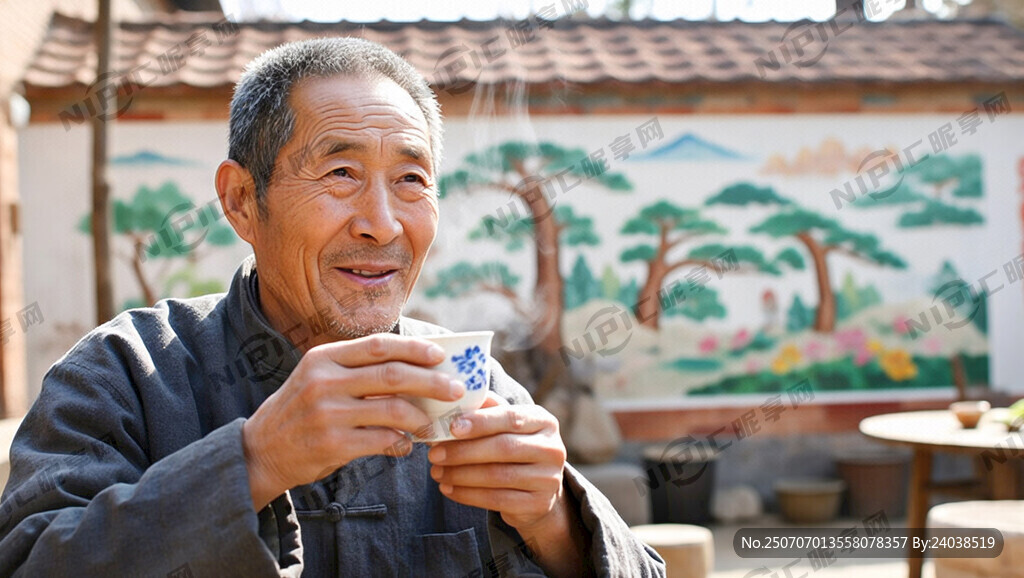 茶杯飘香气 农民喝茶碰杯