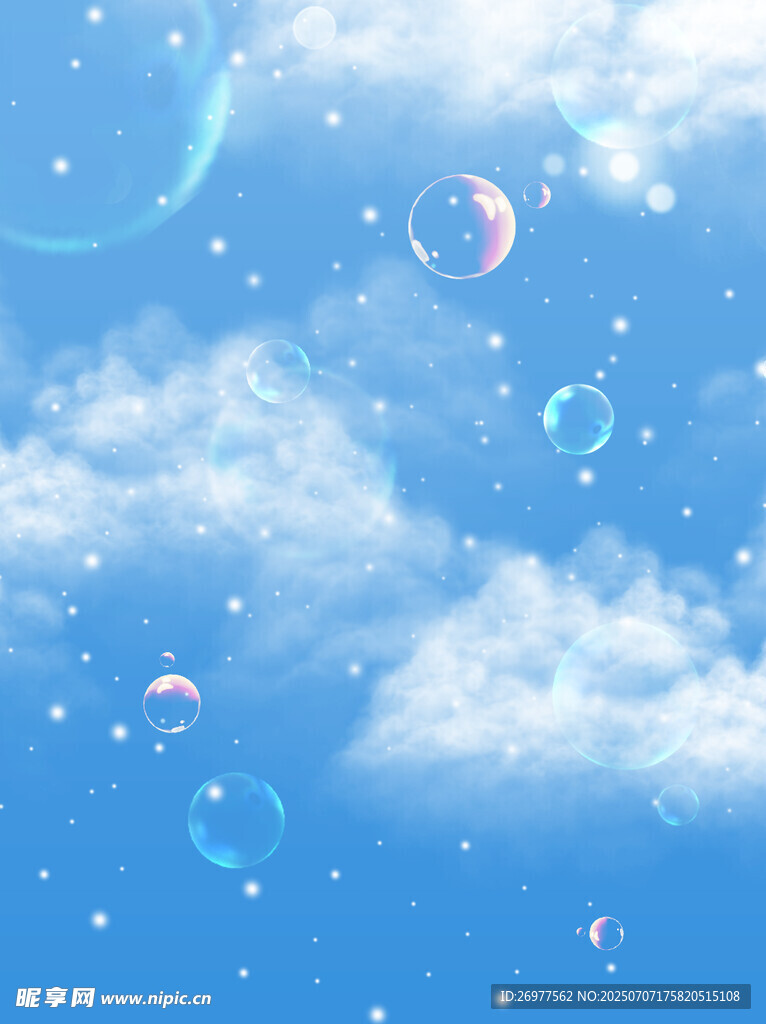 梦幻蓝天与漂浮泡泡