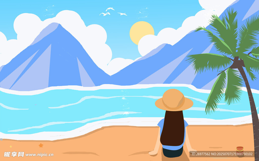 女孩海边赏景