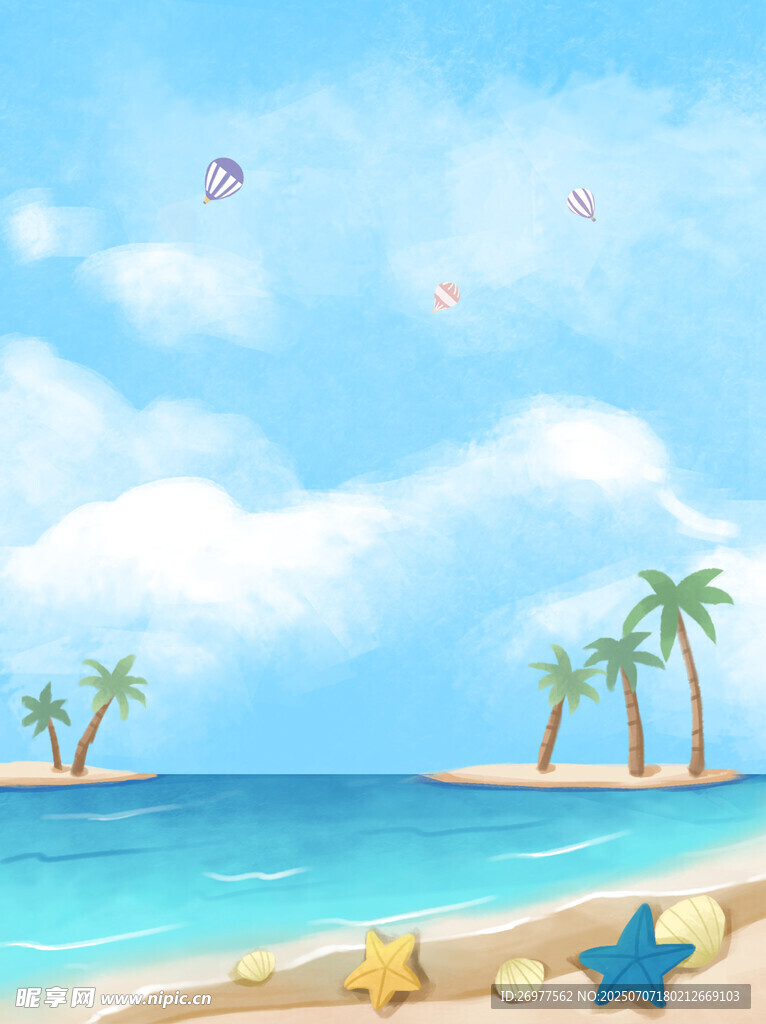 夏日海滩童趣风景图