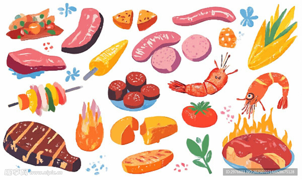 多样美味肉类及烧烤食材