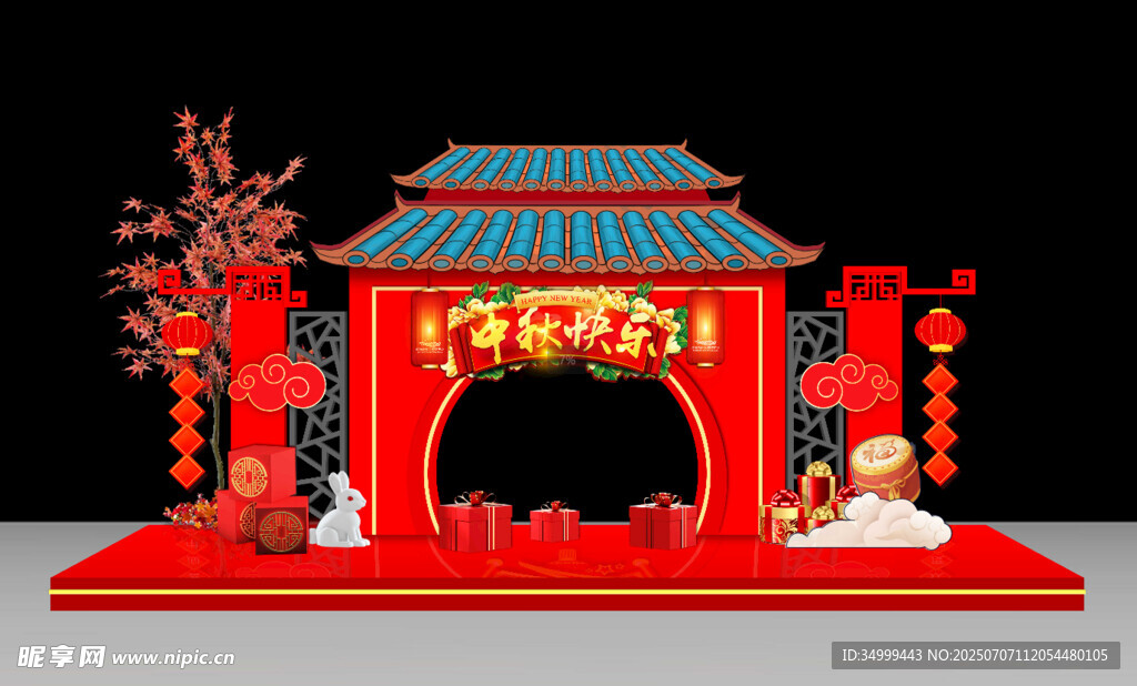 中式喜庆门楼装饰场景