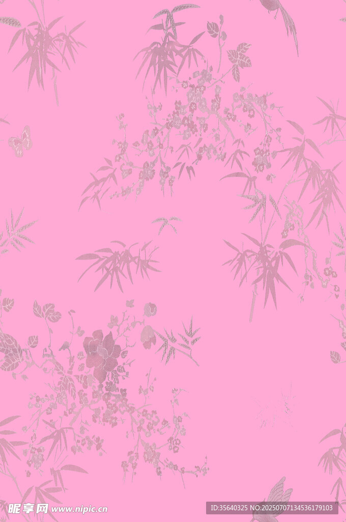 粉色底水墨竹叶图案背景