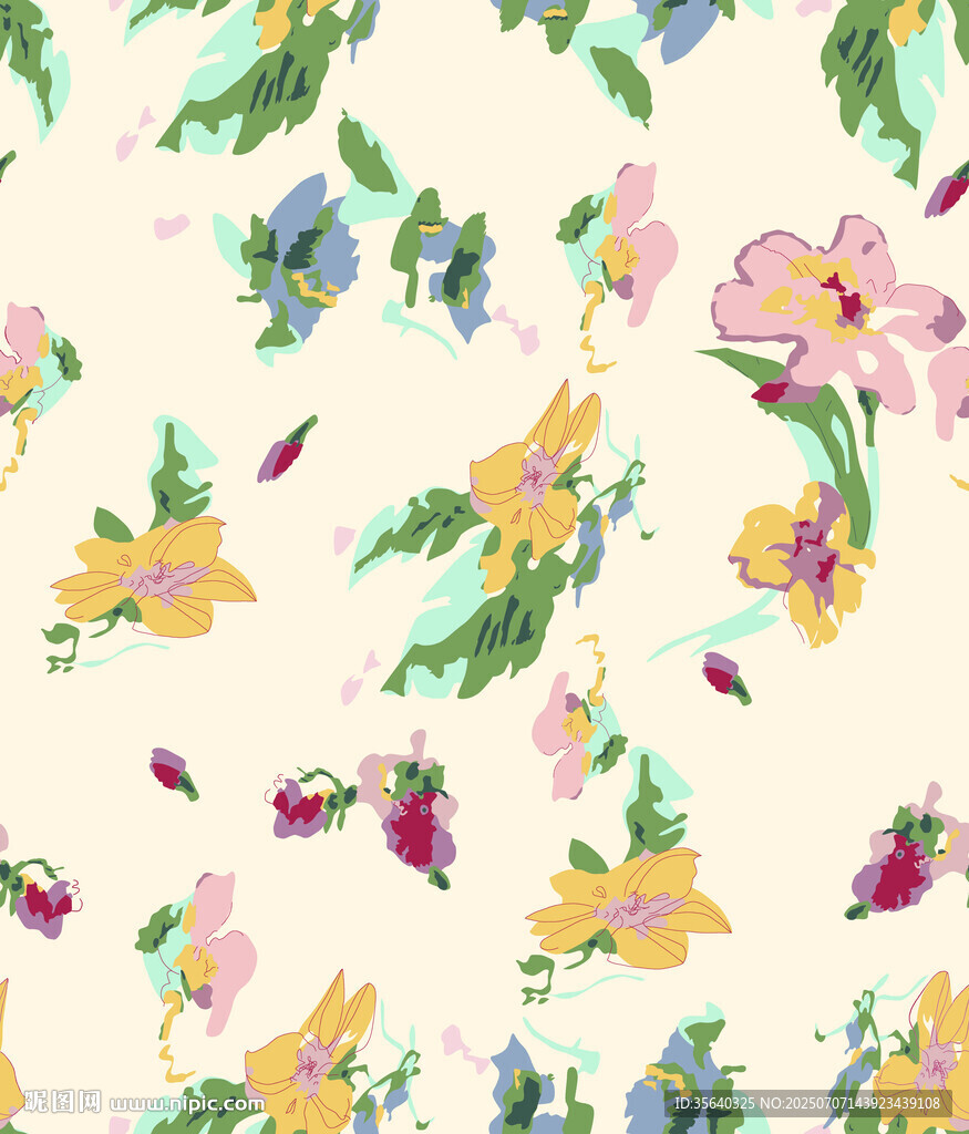 清新花卉无缝图案背景