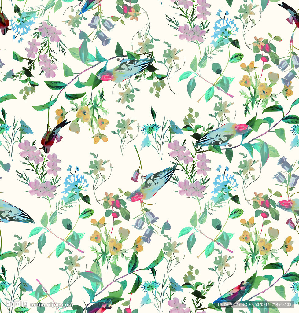花鸟水彩图案纹理设计素材