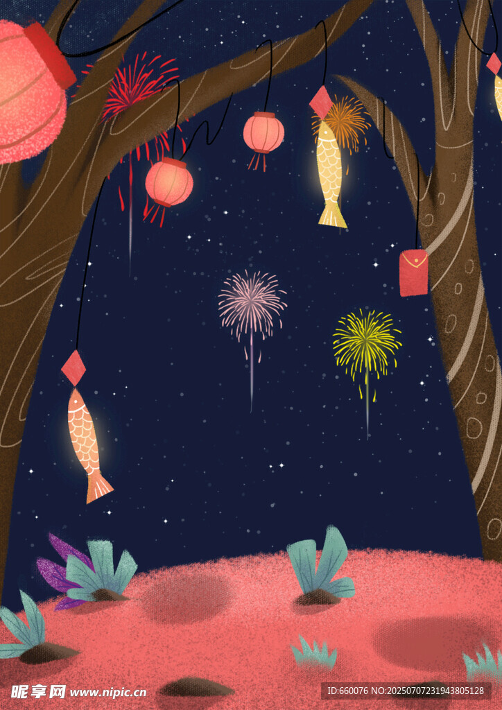 月夜下的奇幻森林场景