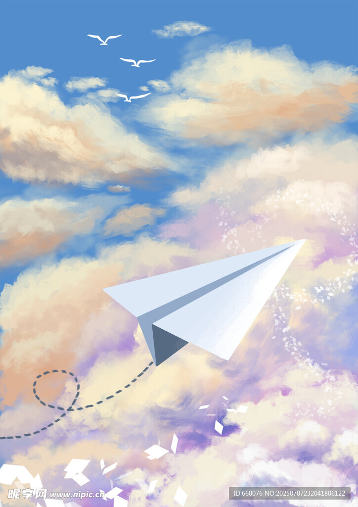 纸飞机在梦幻天空中飞翔