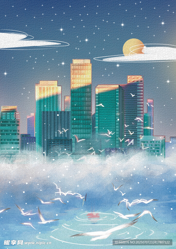 梦幻云海中的璀璨都市夜景