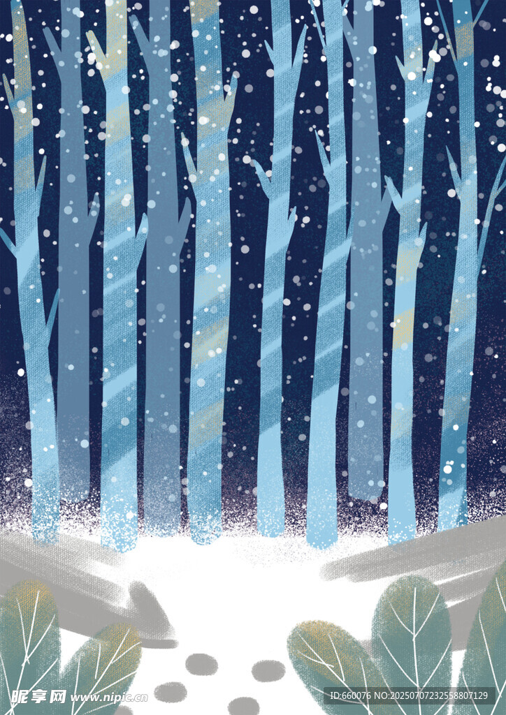 冬日森林雪景梦幻插画