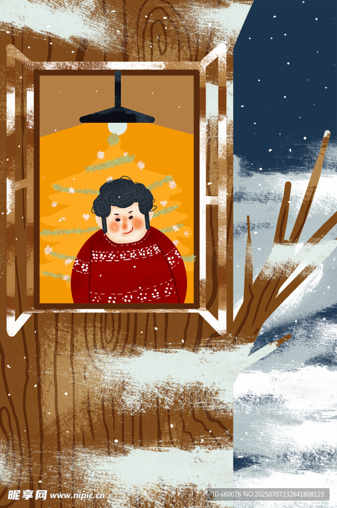 雪夜窗边的温暖身影