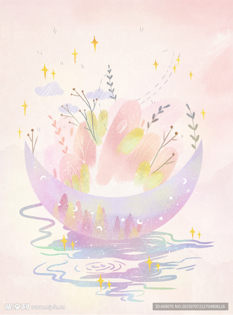 梦幻粉色花朵插画