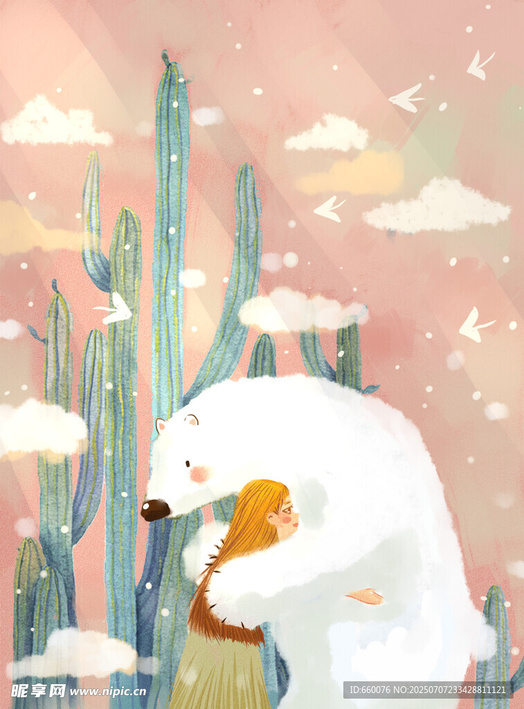 雪人与仙人掌的奇幻场景