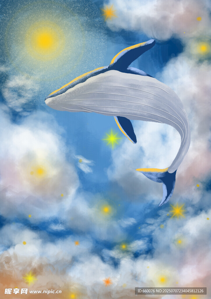 梦幻海豚跃于星空云海间