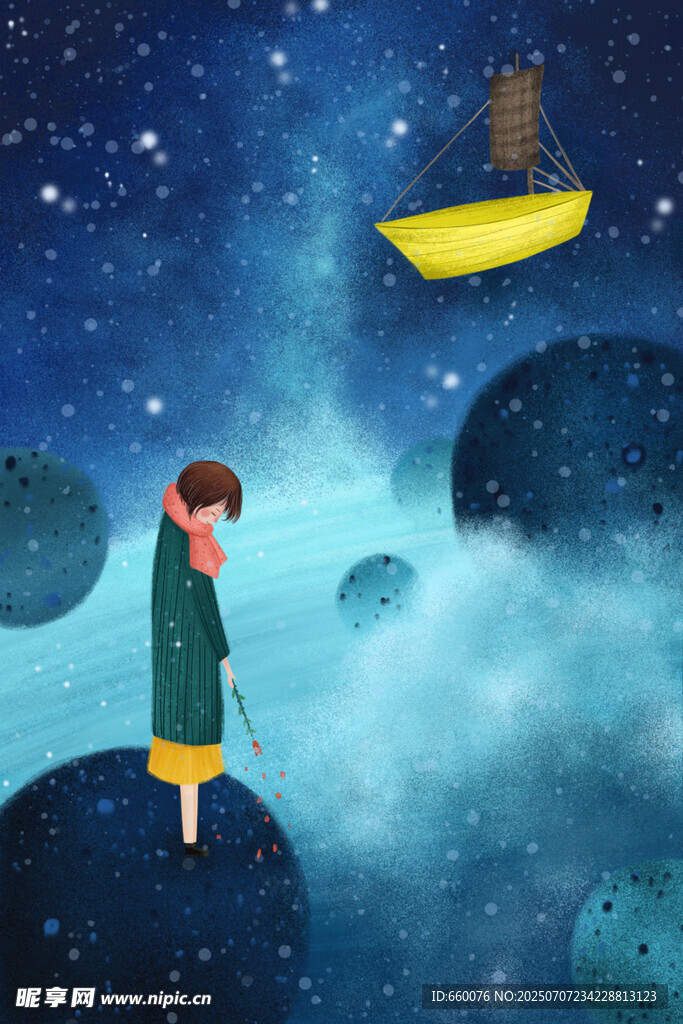梦幻星空下的孤独少年