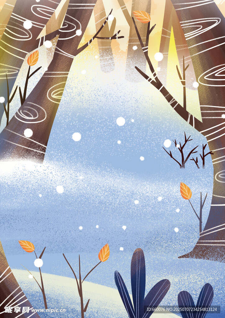 冬日森林雪景插画