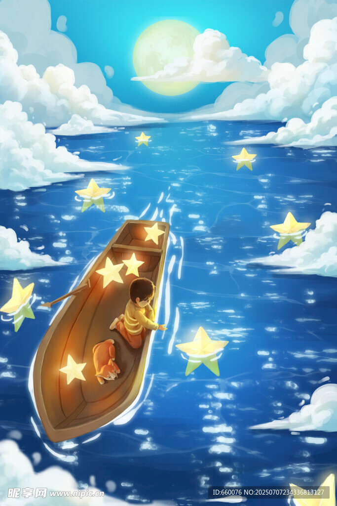 梦幻星空下的小船之旅