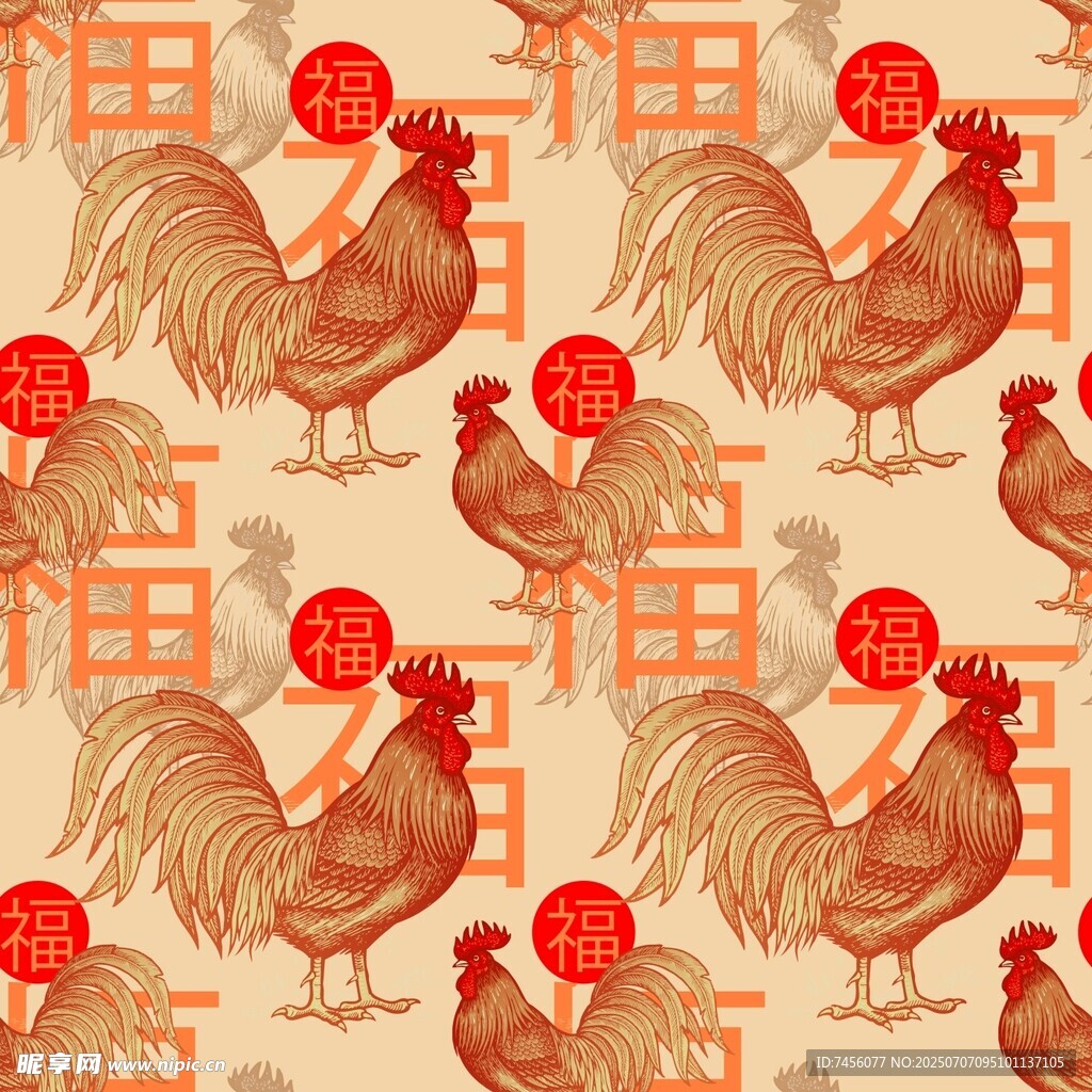 公鸡图案中式风背景图