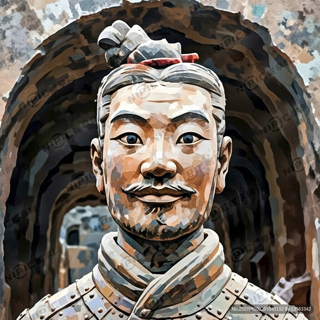 请生成一张用色块来表现的兵马俑