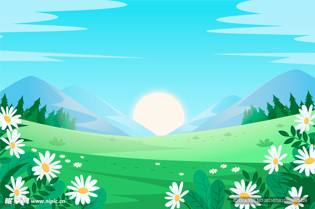 春日绿野雏菊盛放美景