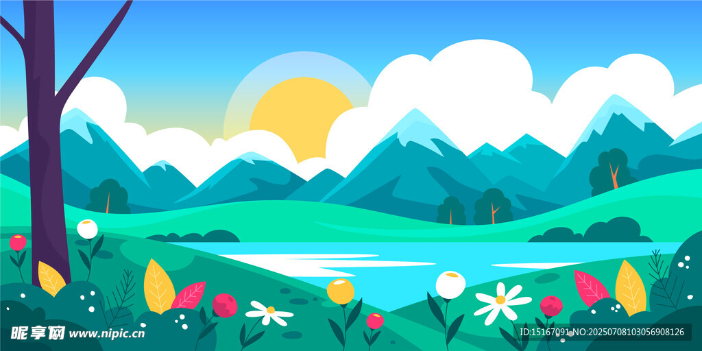 春日山间湖畔美景