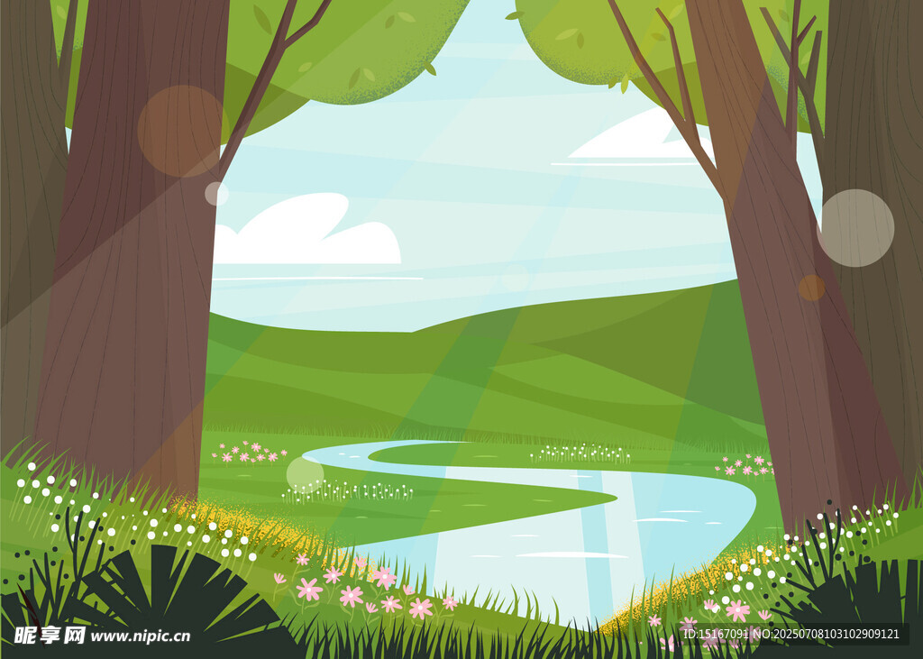 林间湖畔的清新自然风景