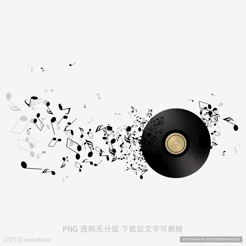 黑胶唱片与飞溅音符画面