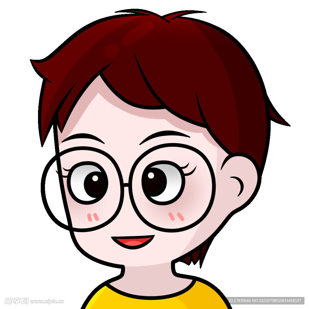 戴眼镜的短发卡通女孩