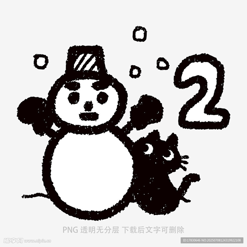 雪人旁的猫咪