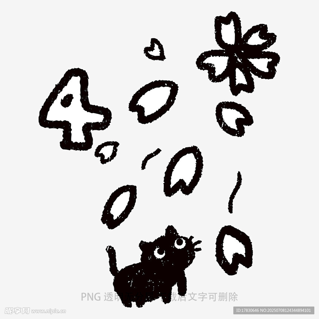 黑猫与飘落元素的趣味画面