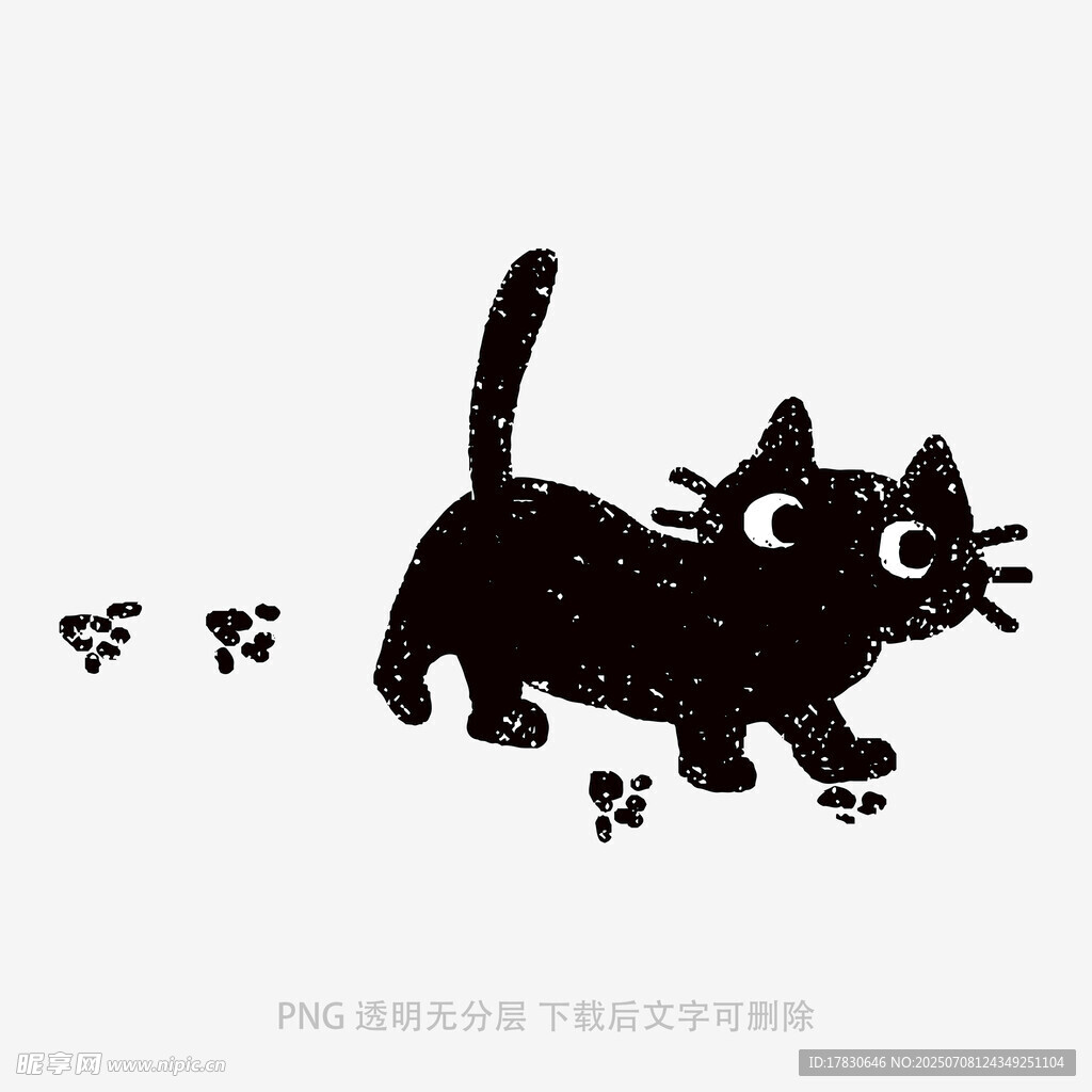 黑猫漫步留下可爱爪印