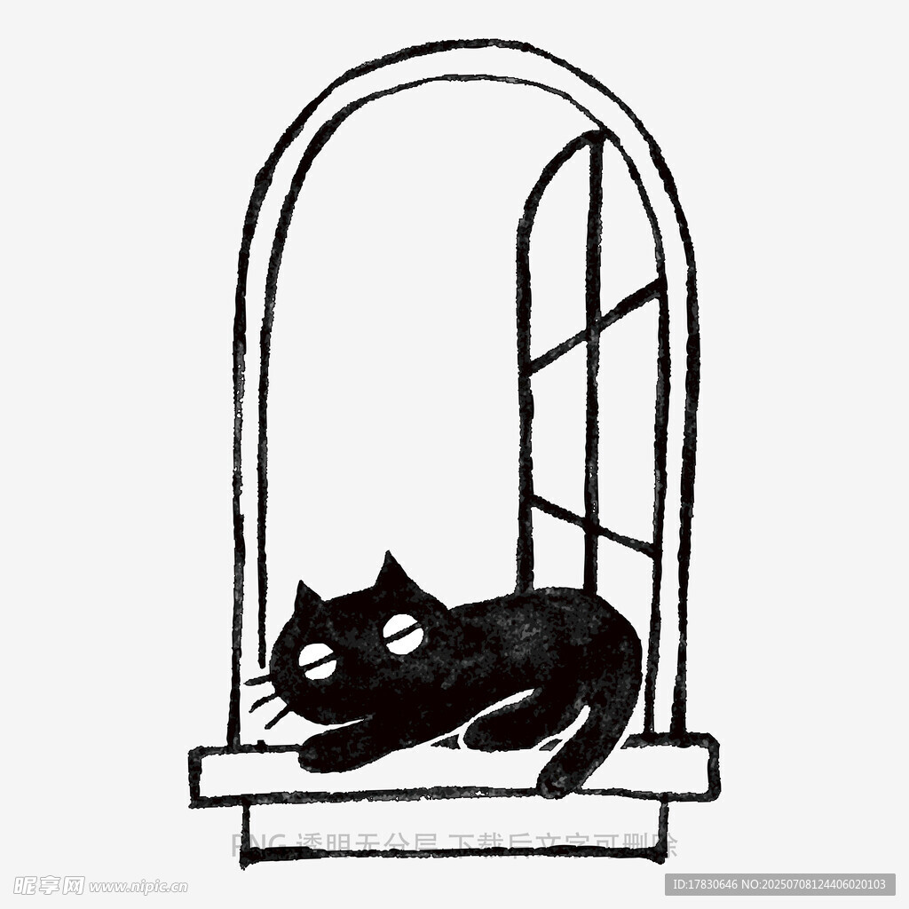 窗边黑猫休憩图