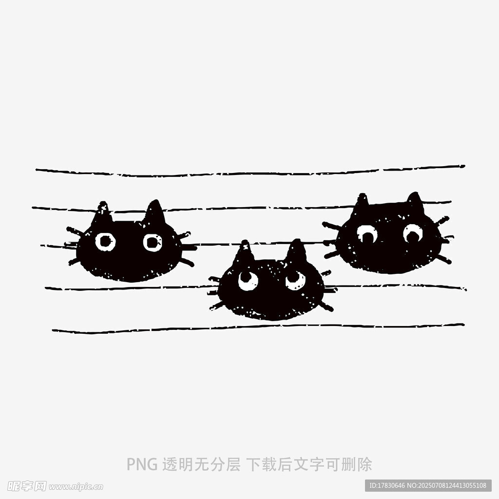 三只黑猫挂在绳上