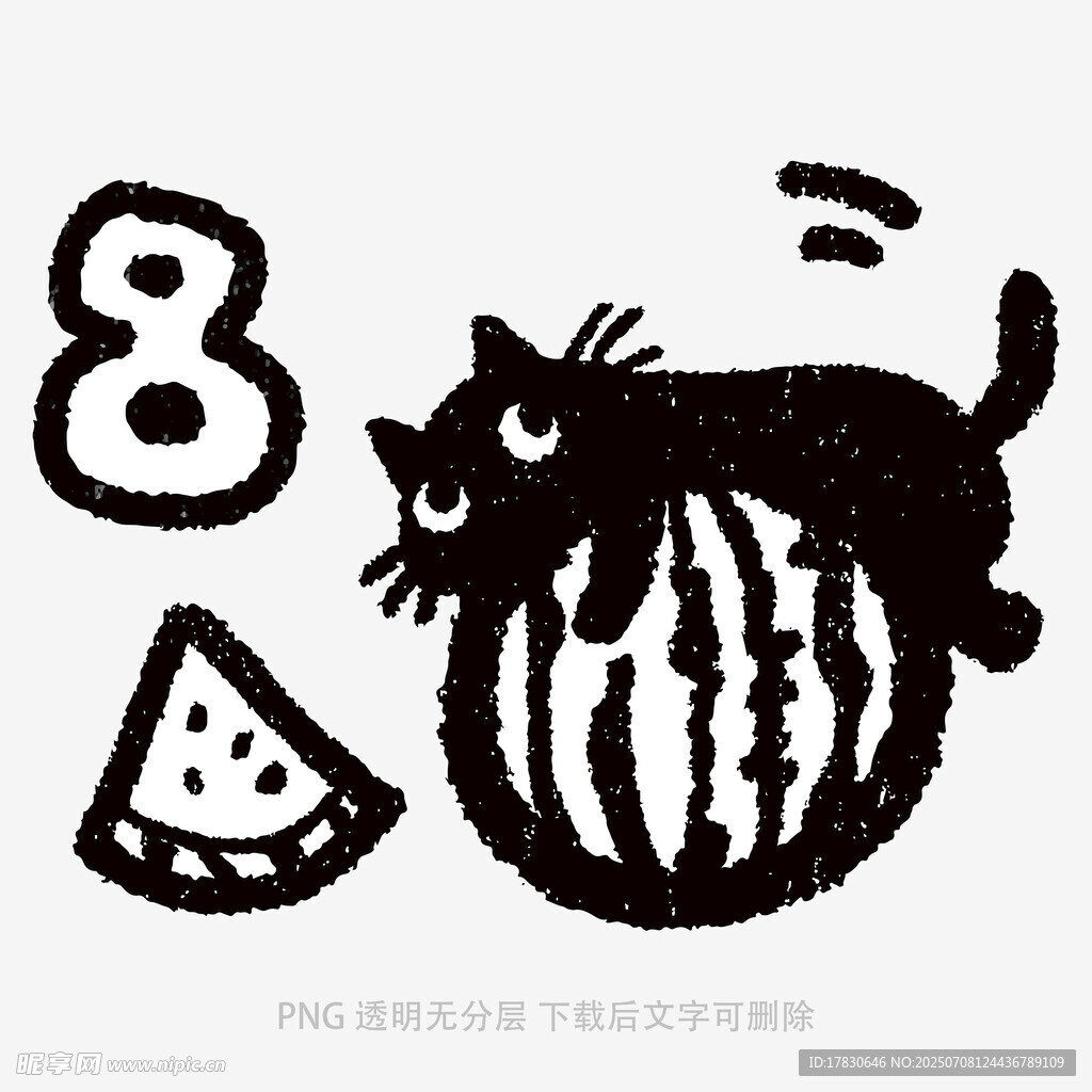 黑猫趴西瓜旁的趣味画面