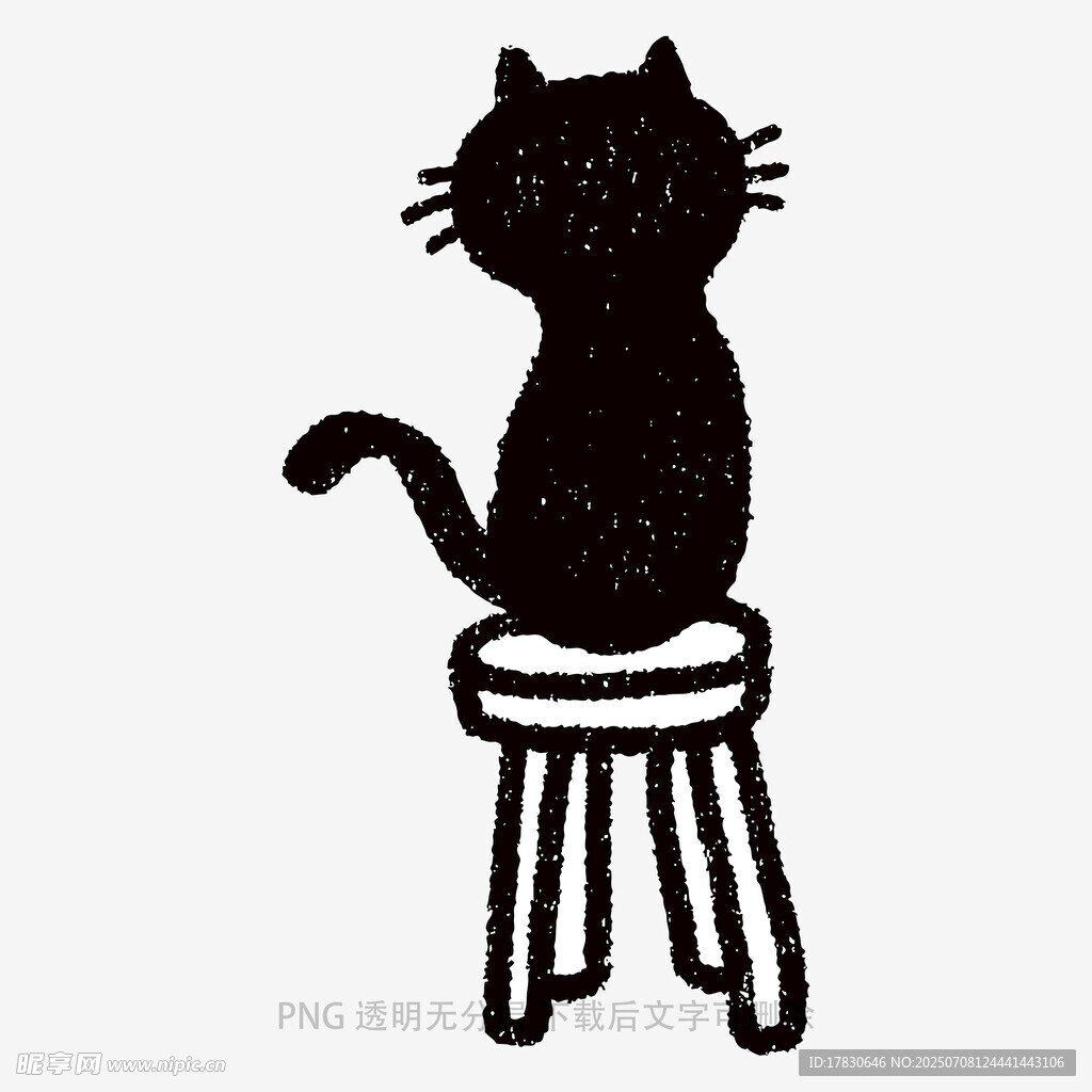 黑猫坐凳简笔画