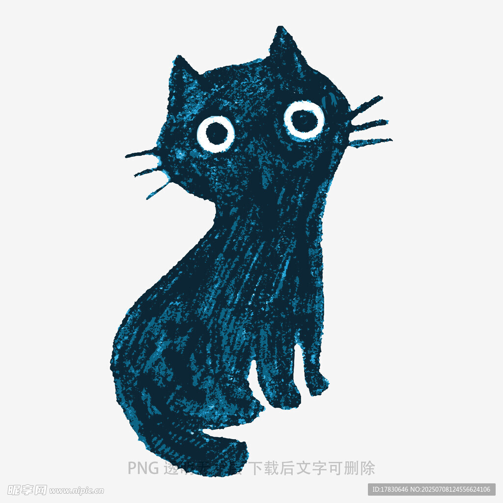 蓝色卡通猫咪插画