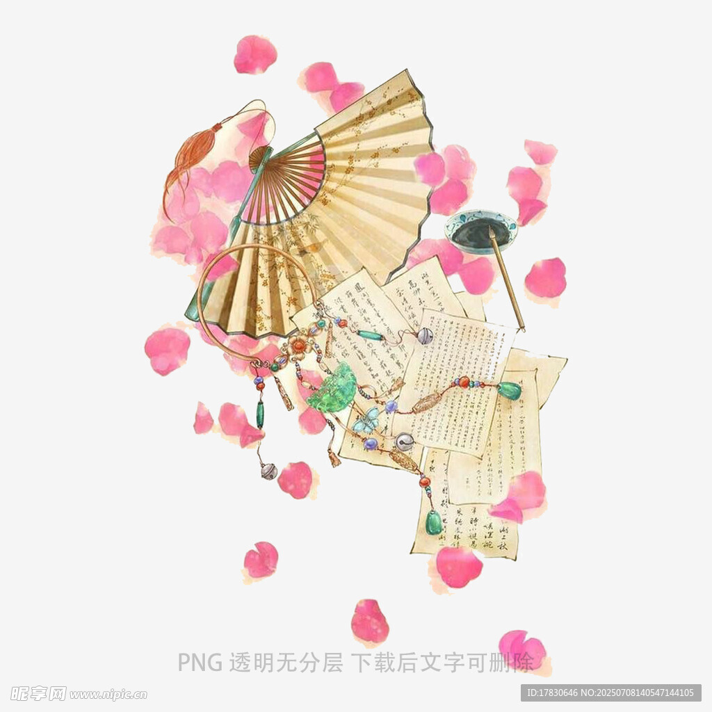 古风美人持伞落英缤纷