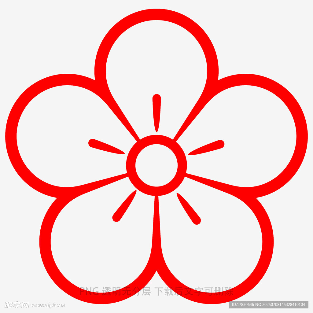 红色简约五瓣花图案
