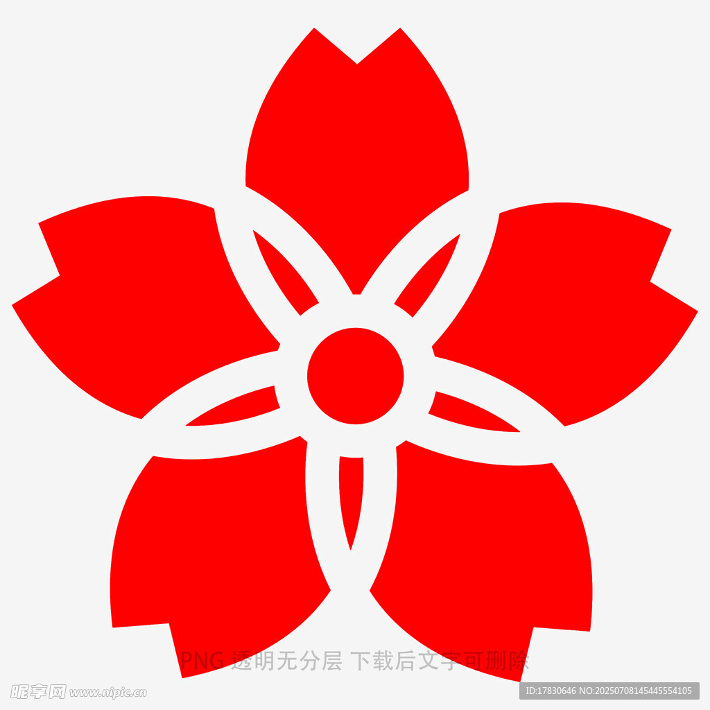 红色简约五瓣樱花图案