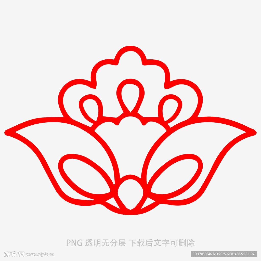 红色莲花简约线条图案