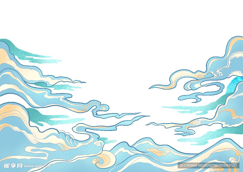 中式海浪云纹国风插画