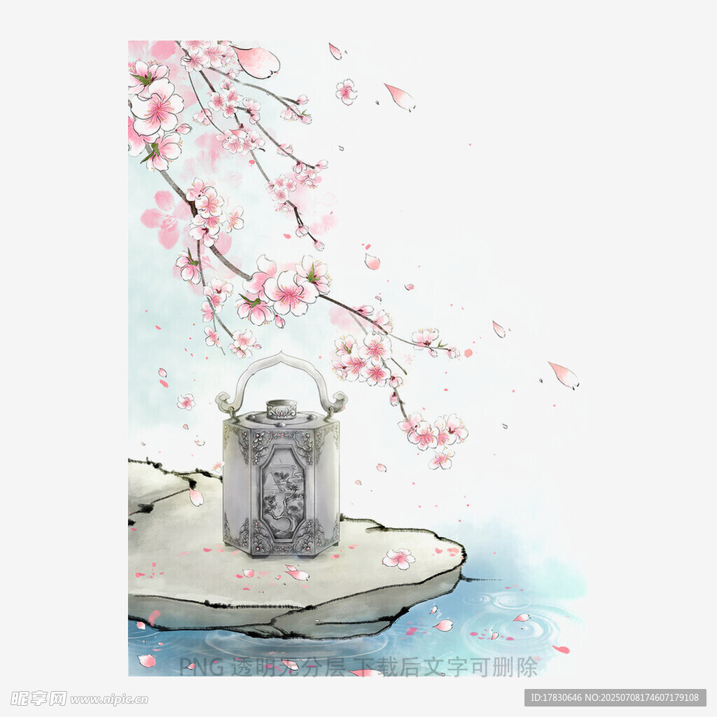 樱花下的石兽