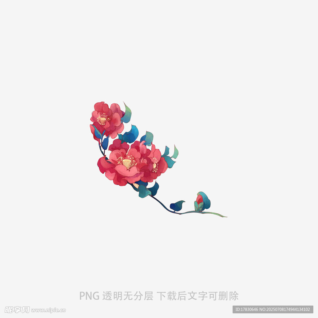 手绘花卉小鸟装饰图案
