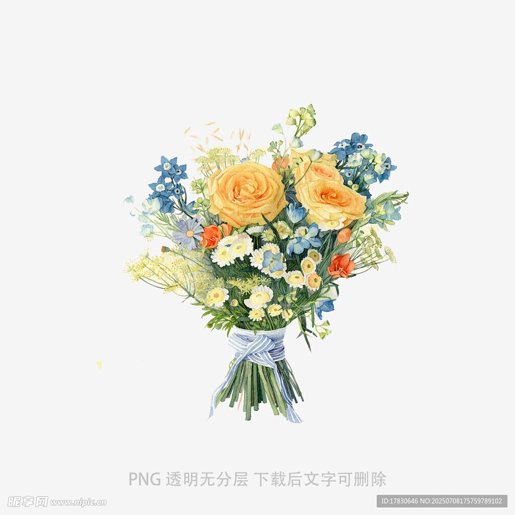 手绘多彩花束插画