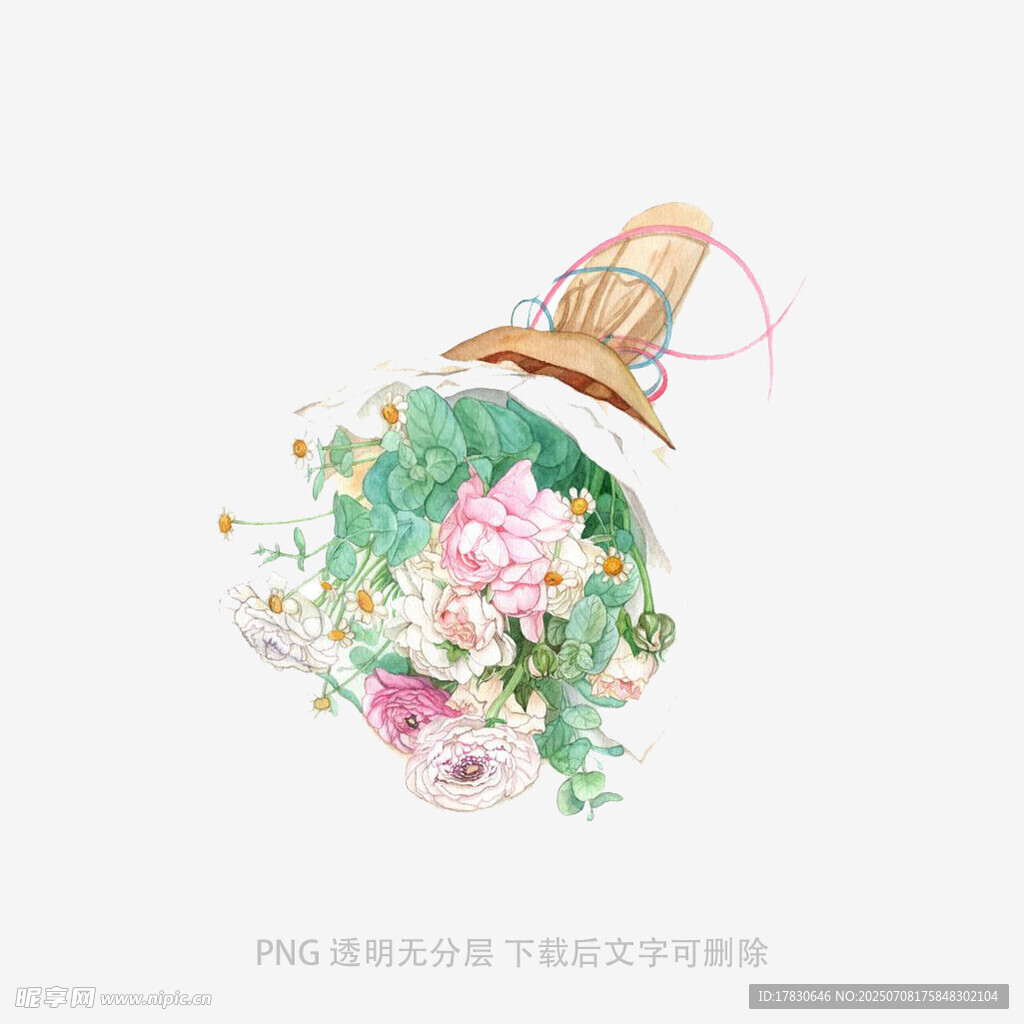 复古风鲜花与草帽插画