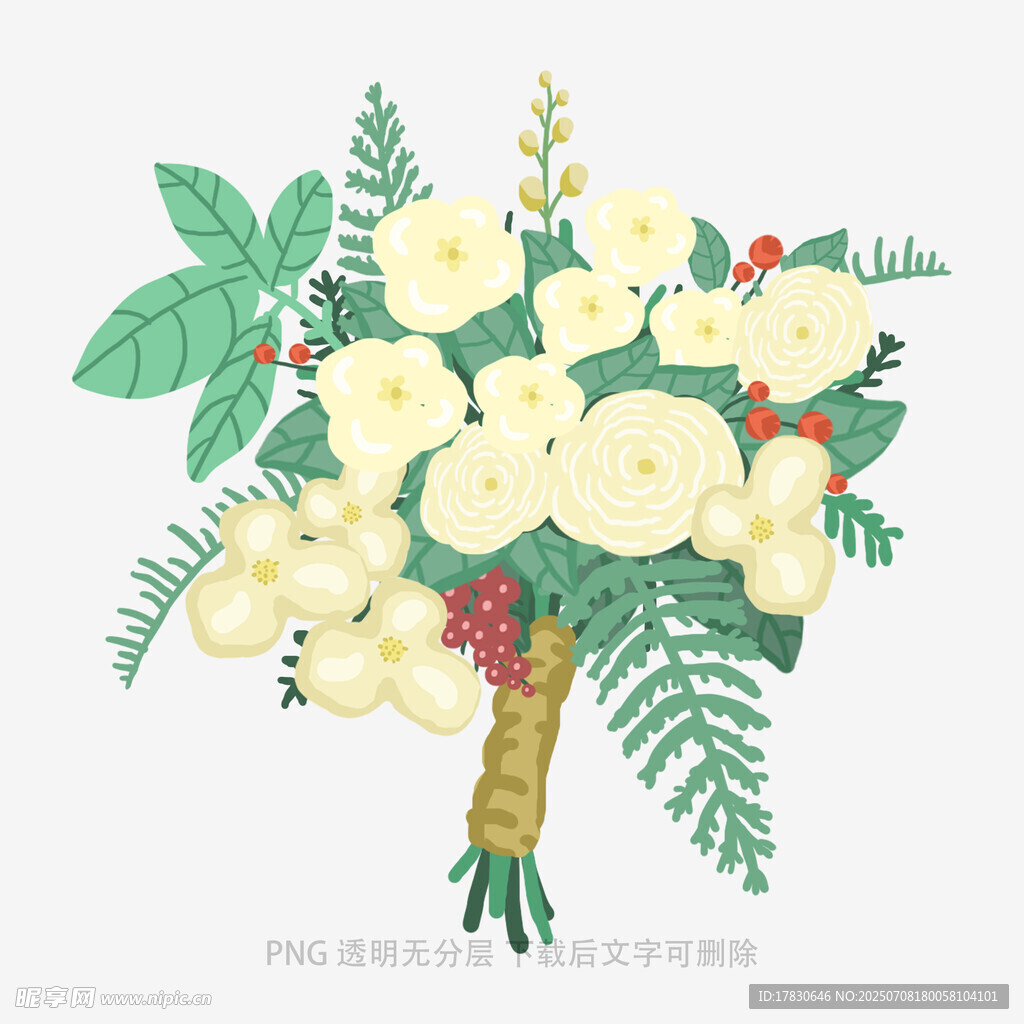 手绘白色花卉花束插画