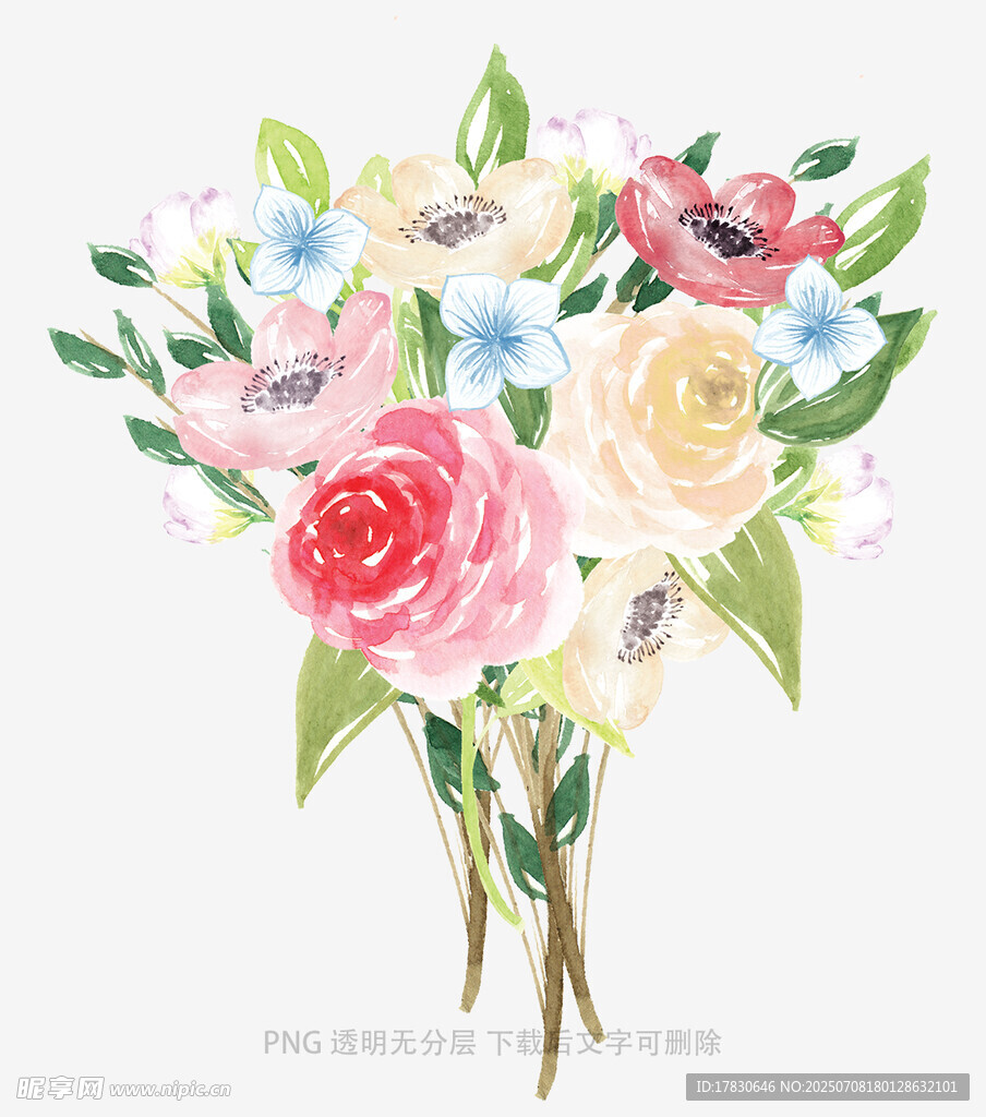 手绘多彩花卉花束